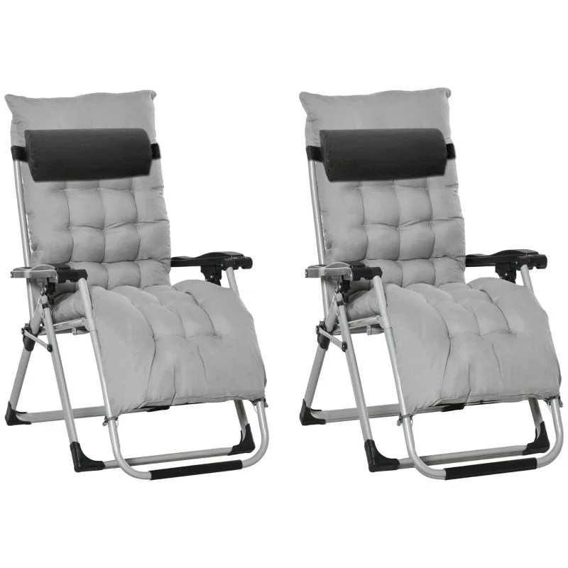 Outsunny 2-Piece Reclining Sun Lounger Set - Grey - 84B-536V70LG - Image 2