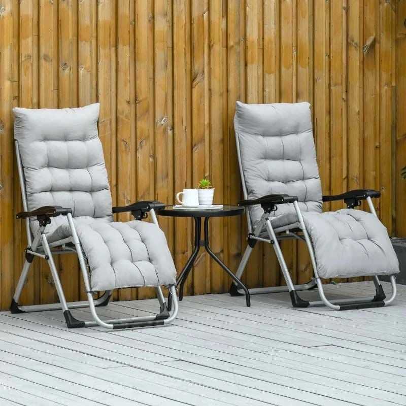 Outsunny 2-Piece Reclining Sun Lounger Set - Grey - 84B-536V70LG - Image 9