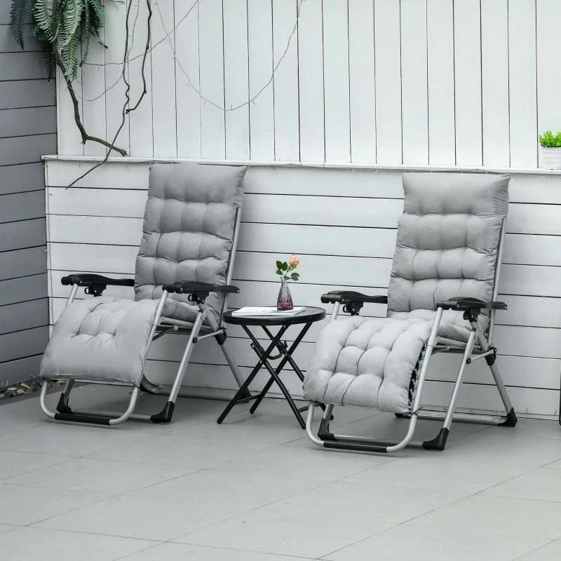 Outsunny 2-Piece Reclining Sun Lounger Set - Grey - 84B-536V70LG