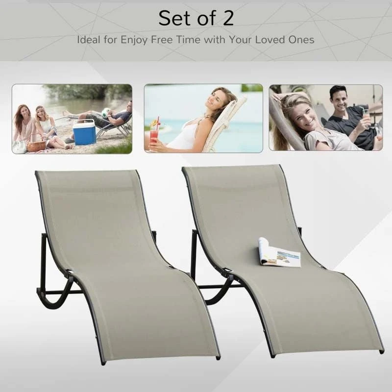 Outsunny 2 Piece Sun Lounger Set - Khaki - 84B-540CF - Image 4