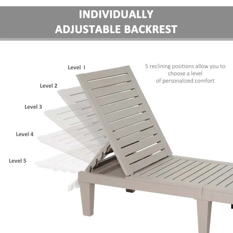 Outsunny 2 Piece Reclining Sun Lounger Set - Khaki - 84B-548V70 - Image 4