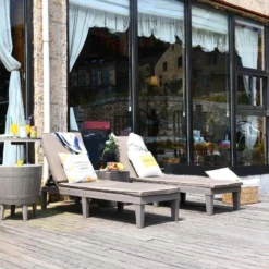 Outsunny 2 Piece Reclining Sun Lounger Set - Khaki - 84B-548V70