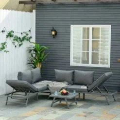 Outsunny 6-Seater Metal Garden Furniture Set / Sun Lounger- Grey - 84B-557V70