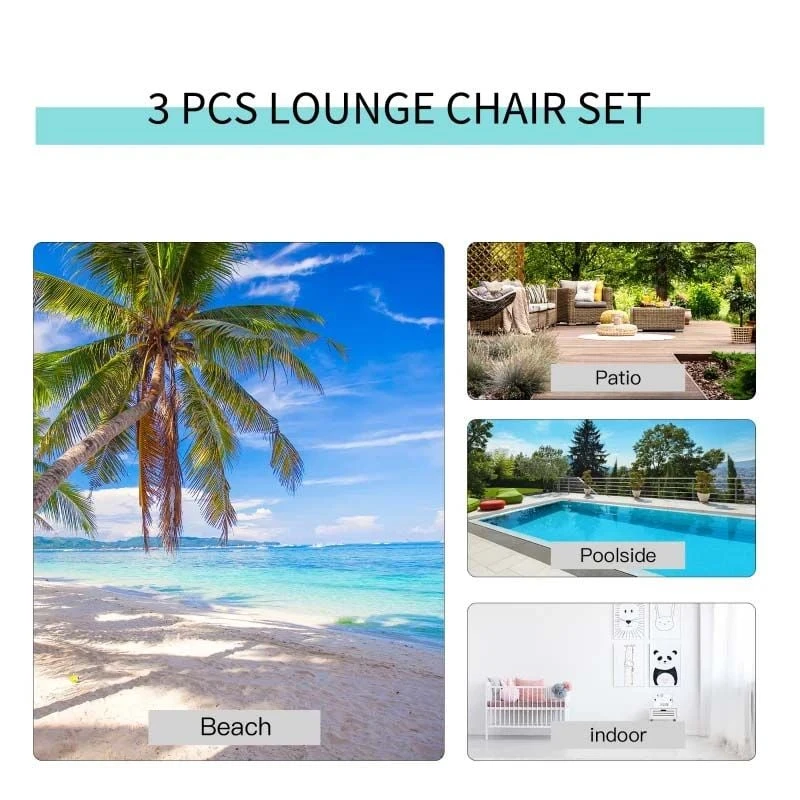 Outsunny 3 Piece Sun Lounger Set With Table - White - 84B-570CW - Image 5