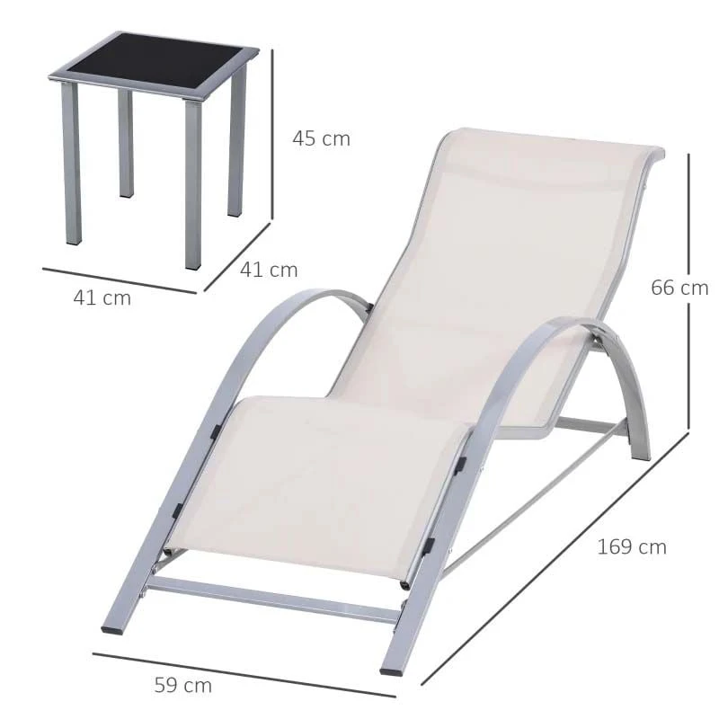 Outsunny 3 Piece Sun Lounger Set With Table - White - 84B-570CW - Image 3