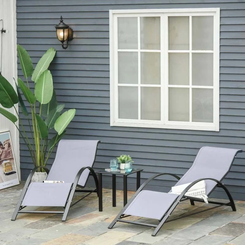 Outsunny 3 Piece Sun Lounger Set With Table - Grey - 84B-570LG - Image 10