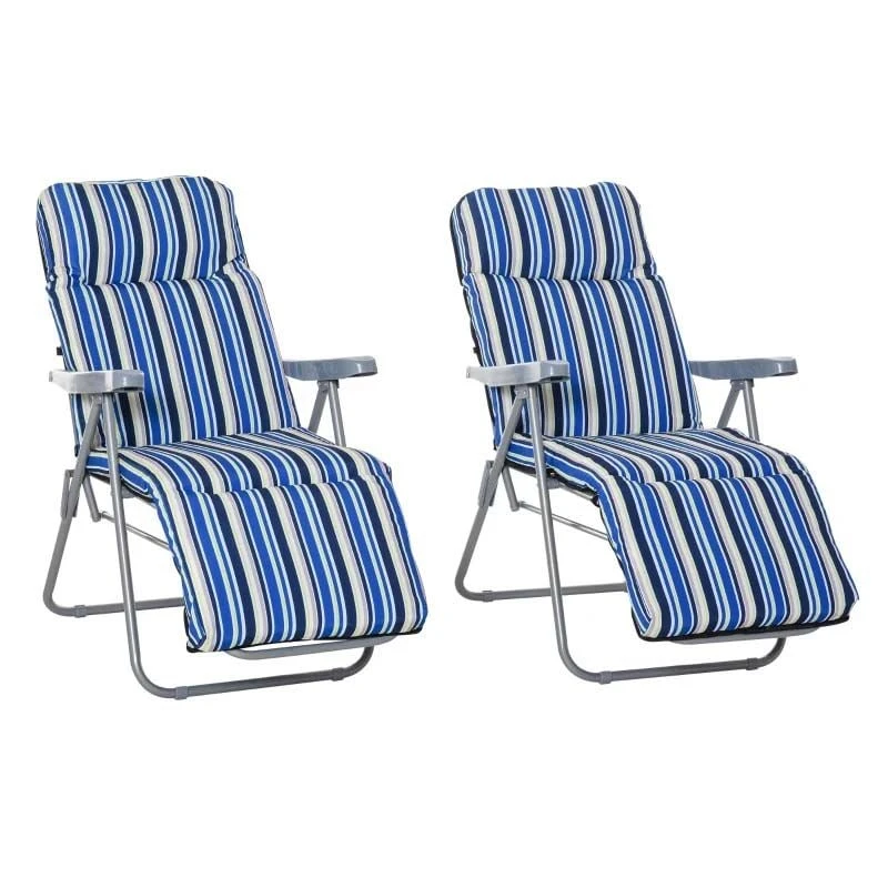 Outsunny 2-Piece Reclining Sun Lounger Set - With Cushions - Blue - 84B-571V70BU - Image 2