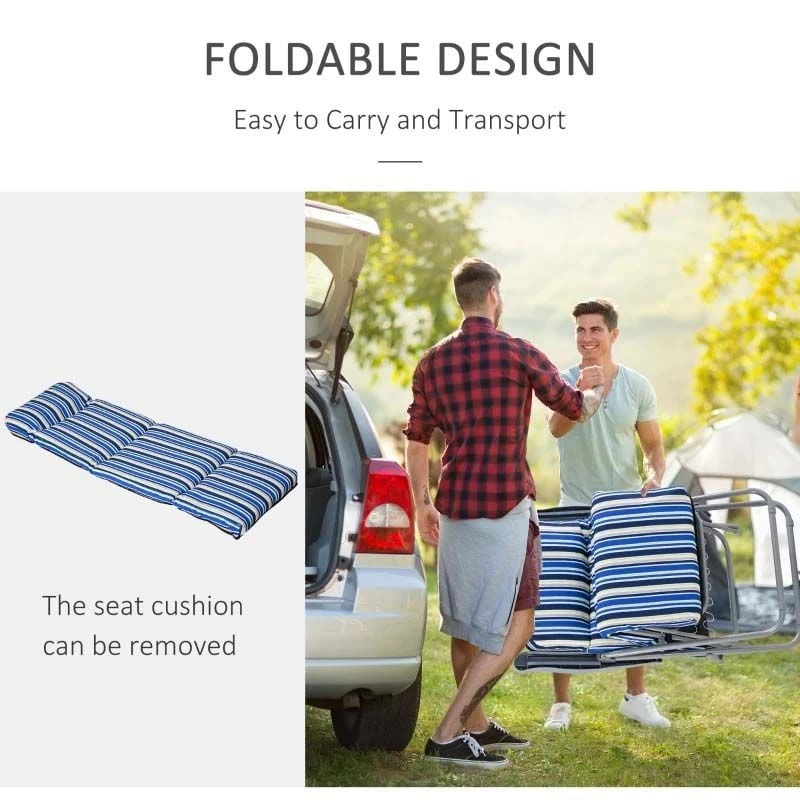 Outsunny 2-Piece Reclining Sun Lounger Set - With Cushions - Blue - 84B-571V70BU - Image 5