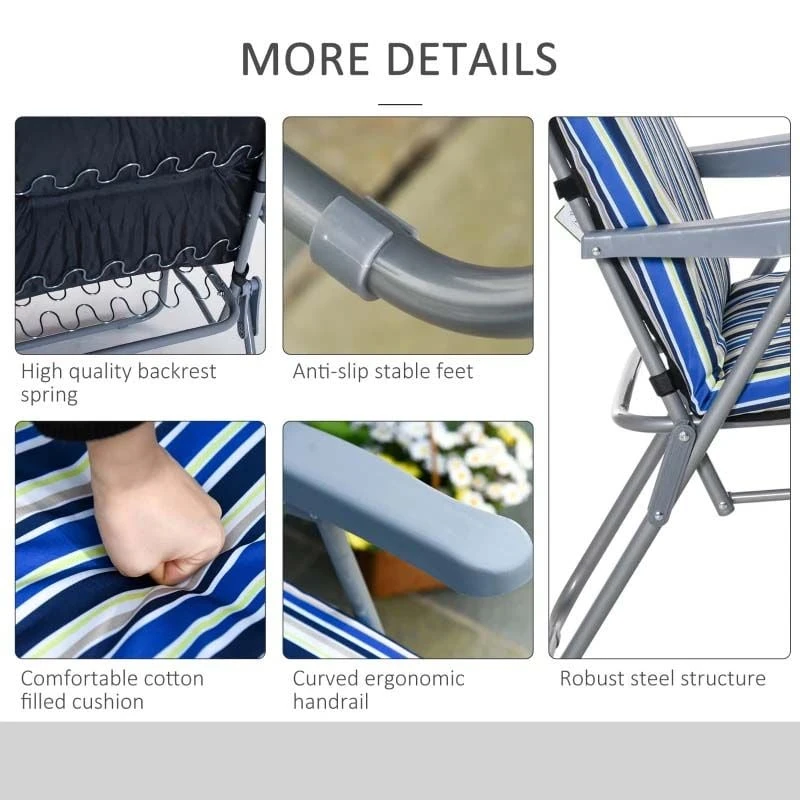 Outsunny 2-Piece Reclining Sun Lounger Set - With Cushions - Blue - 84B-571V70BU - Image 6