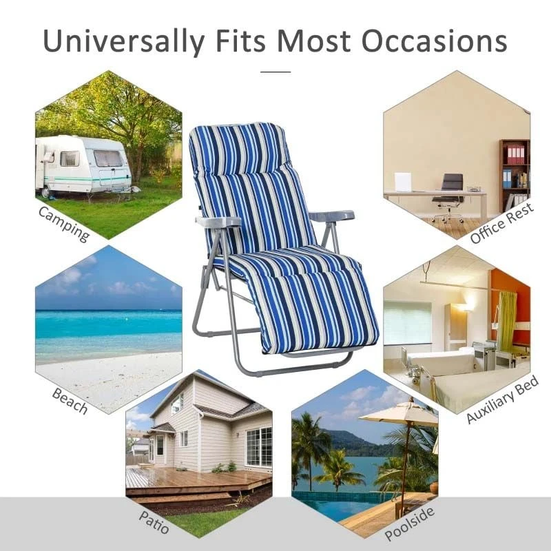 Outsunny 2-Piece Reclining Sun Lounger Set - With Cushions - Blue - 84B-571V70BU - Image 7