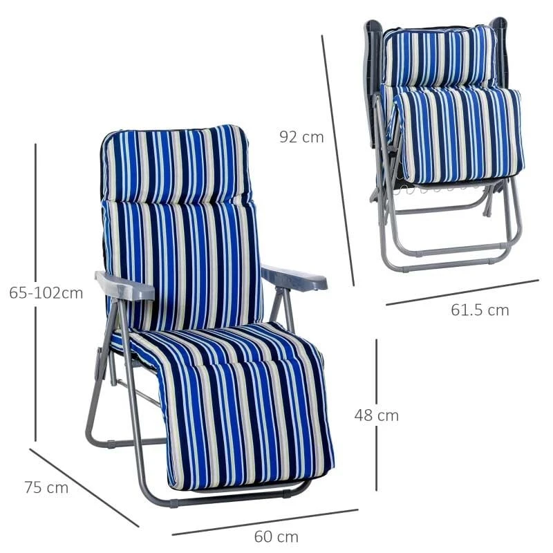 Outsunny 2-Piece Reclining Sun Lounger Set - With Cushions - Blue - 84B-571V70BU - Image 3