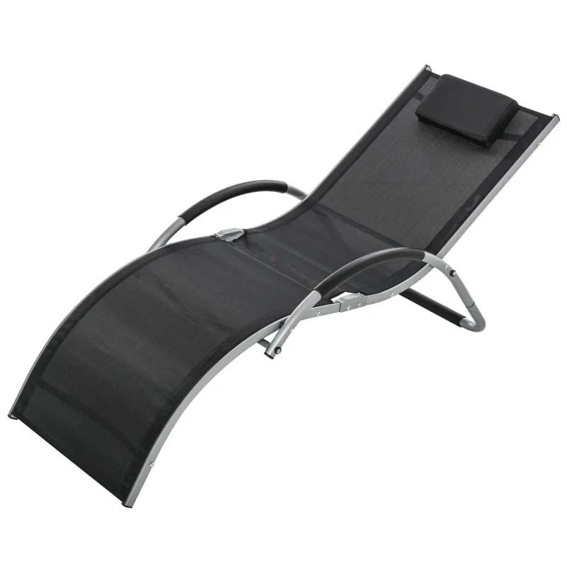 Outsunny Sun Lounger With Pillow - Black - 84B-572BK - Image 2