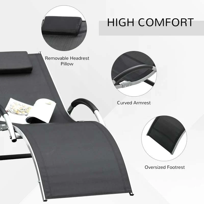 Outsunny Sun Lounger With Pillow - Black - 84B-572BK - Image 7