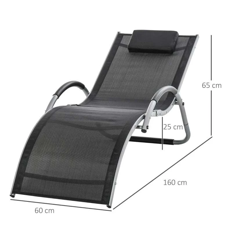 Outsunny Sun Lounger With Pillow - Black - 84B-572BK - Image 3
