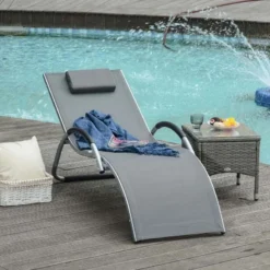 Outsunny Sun Lounger With Pillow - Grey - 84B-572V70CG