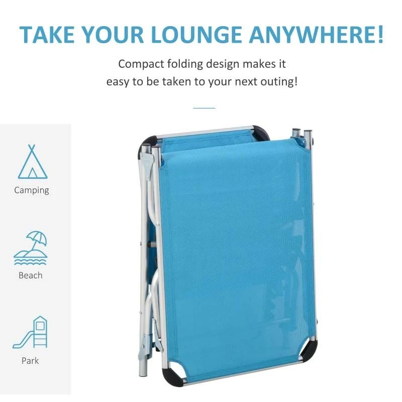 Outsunny Reclining Sun Lounger With Pillow - Blue - 84B-592V70BU - Image 5