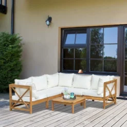Outsunny 6 Piece Garden Furniture Set - Cream White - 84B-593V70WT