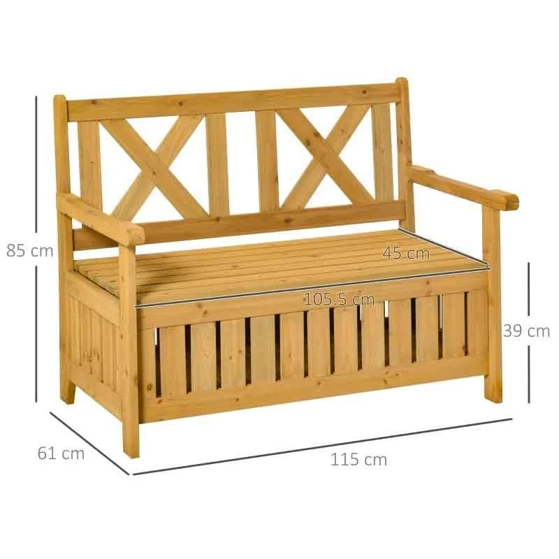 Outsunny 2-Seater Wooden Garden Bench With Storage - 84B-597 - Image 3