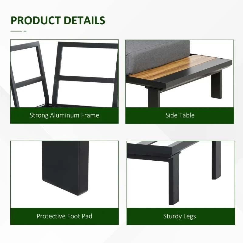 Outsunny 4 Piece L Shaped Garden Furniture Set - Grey - 84B-606V71CG - Image 7