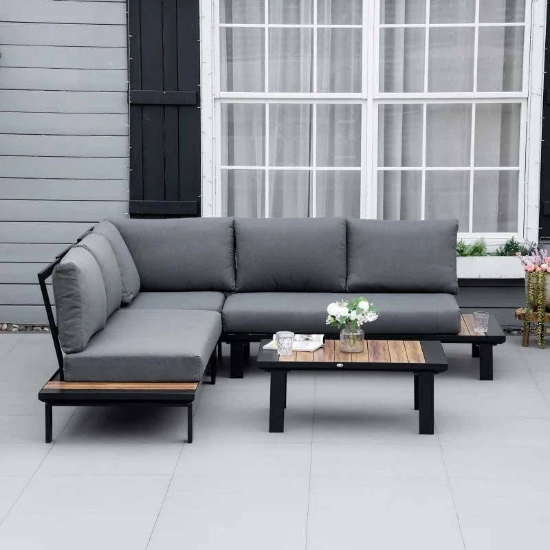 Outsunny 4 Piece L Shaped Garden Furniture Set - Grey - 84B-606V71CG