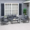 Outsunny 4-Seater Metal Garden Furniture Set - Grey - 84B-640