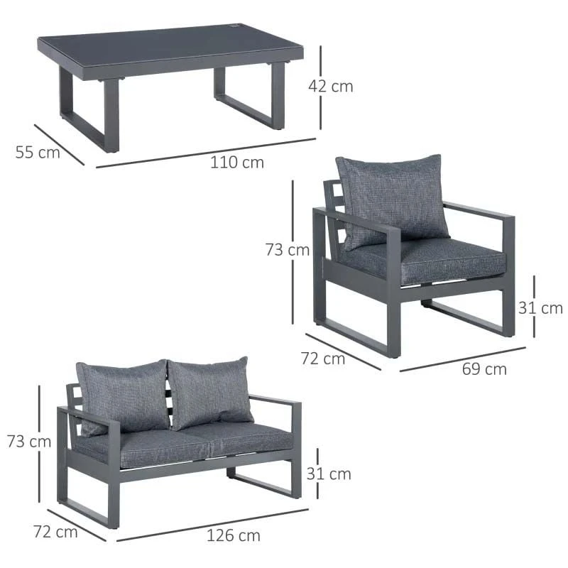 Outsunny 4-Seater Metal Garden Furniture Set - Grey - 84B-640 - Image 3