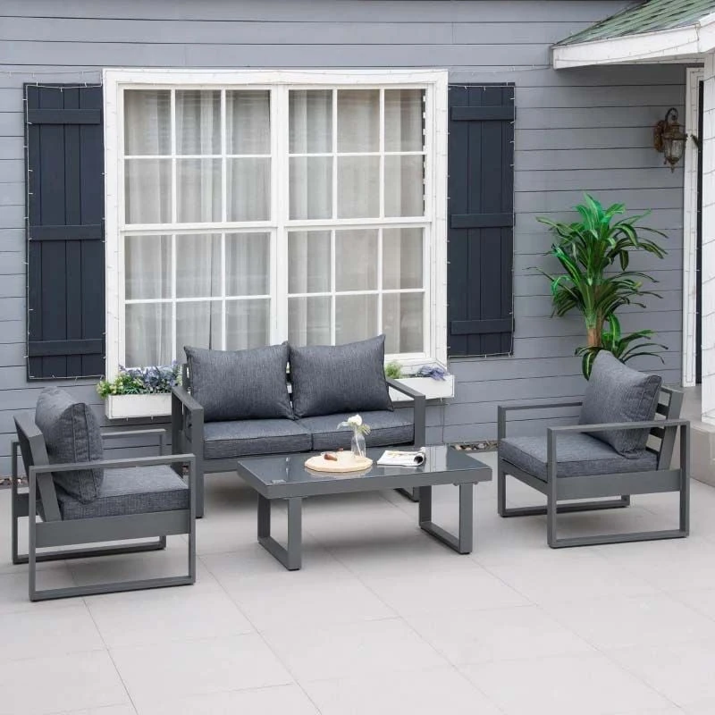 Outsunny 4-Seater Metal Garden Furniture Set - Grey - 84B-640