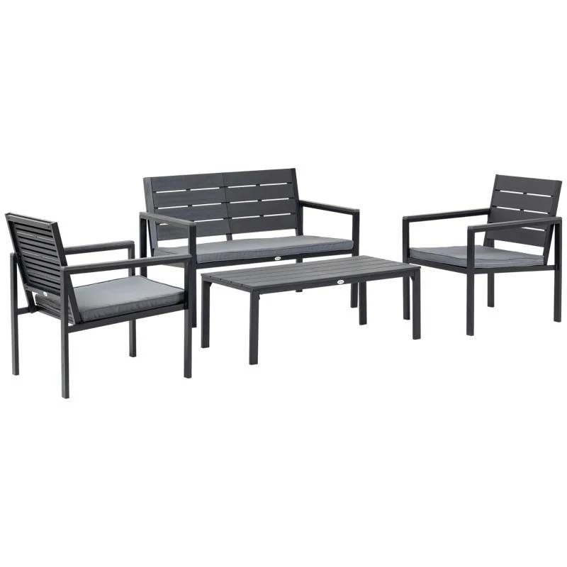Outsunny 4-Seater Metal Garden Furniture Set - Grey - 84B-642V70CF - Image 2
