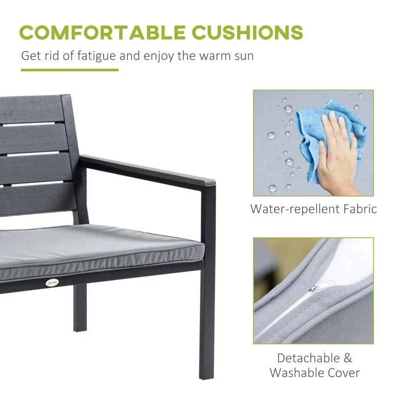 Outsunny 4-Seater Metal Garden Furniture Set - Grey - 84B-642V70CF - Image 5