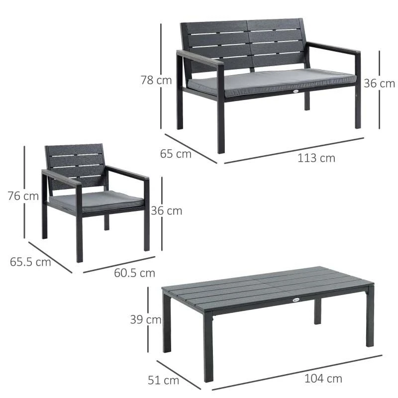 Outsunny 4-Seater Metal Garden Furniture Set - Grey - 84B-642V70CF - Image 3
