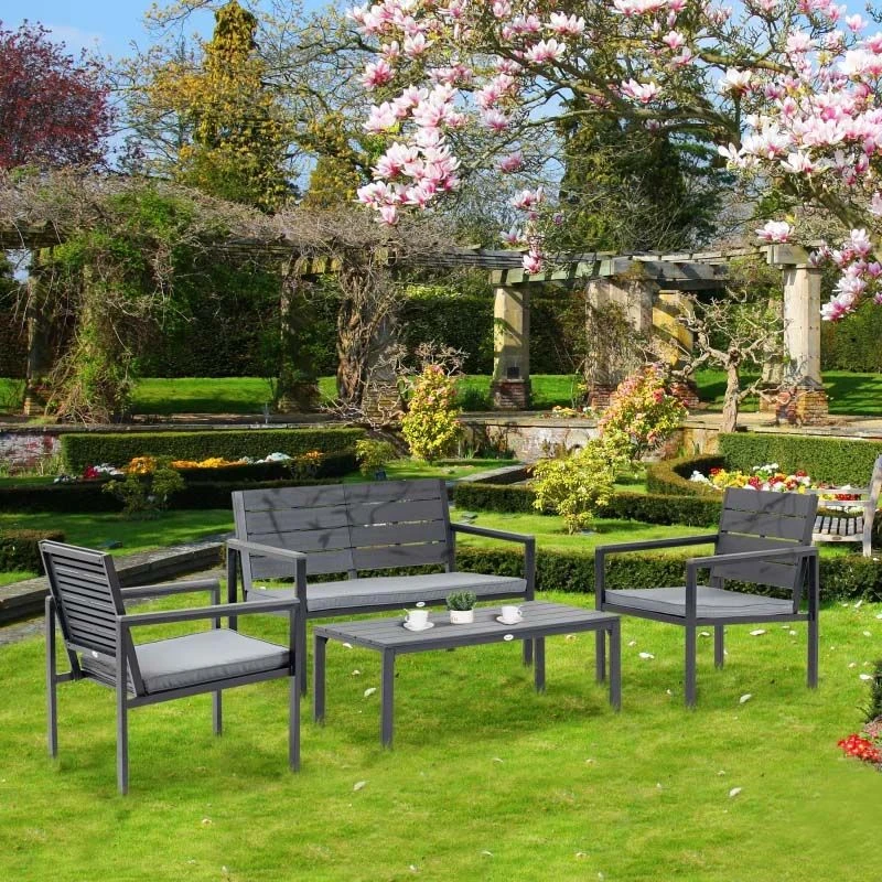 Outsunny 4-Seater Metal Garden Furniture Set - Grey - 84B-642V70CF - Image 9
