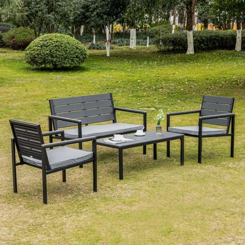 Outsunny 4-Seater Metal Garden Furniture Set - Grey - 84B-642V70CF