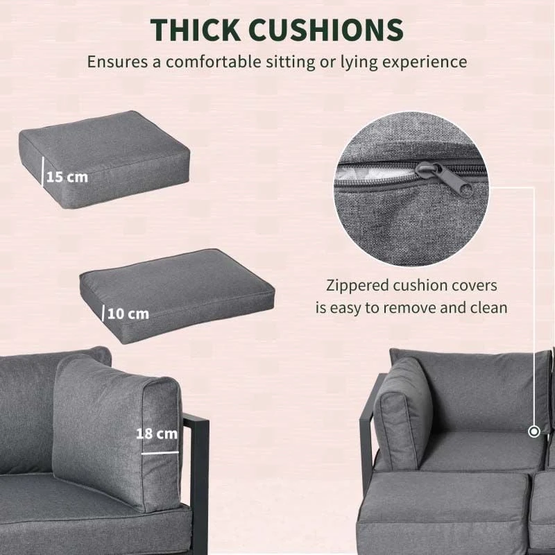 Outsunny 3-Seater Metal Garden Furniture Set - Grey - 84B-656 - Image 6