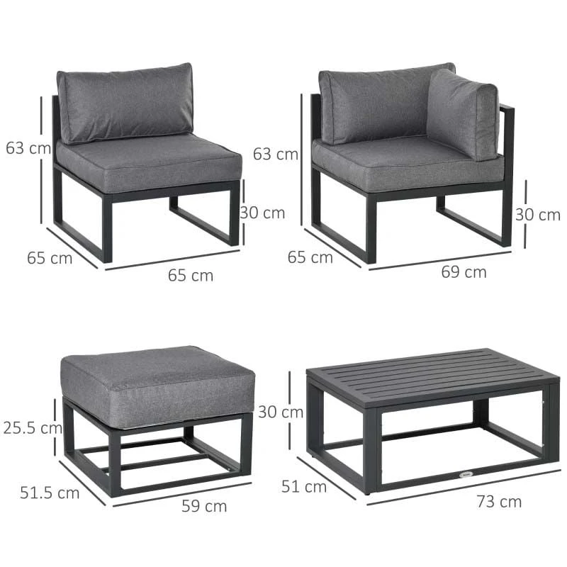 Outsunny 3-Seater Metal Garden Furniture Set - Grey - 84B-656 - Image 3