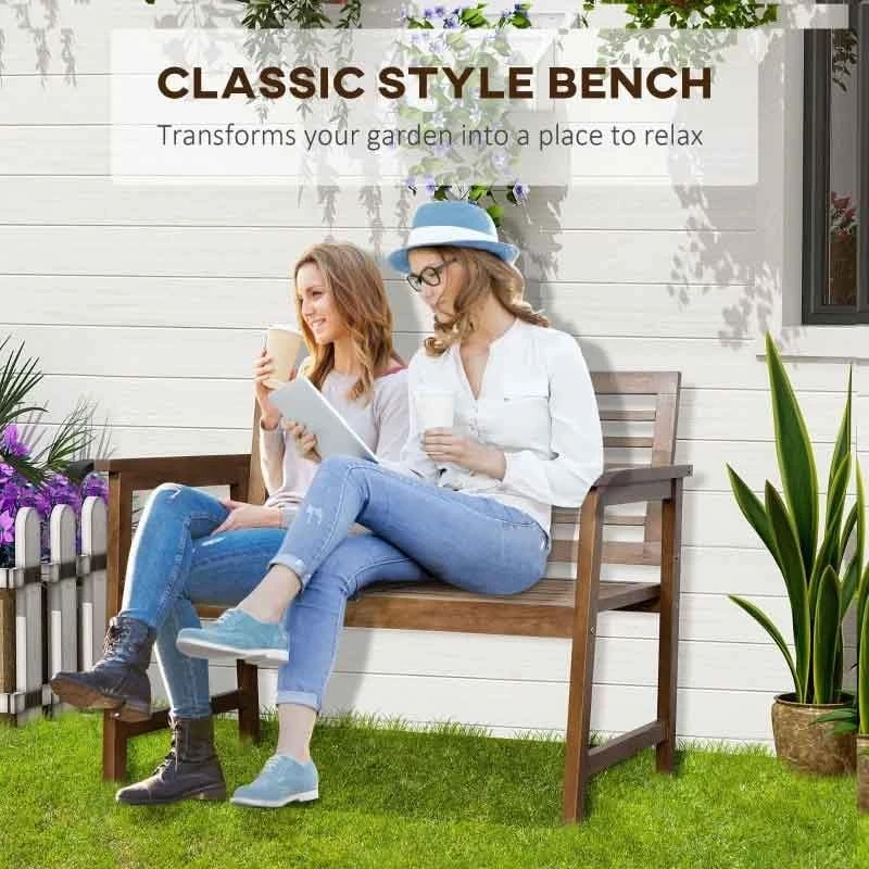 Outsunny 2-Seater Wooden Garden Bench - Brown - 84B-689 - Image 4