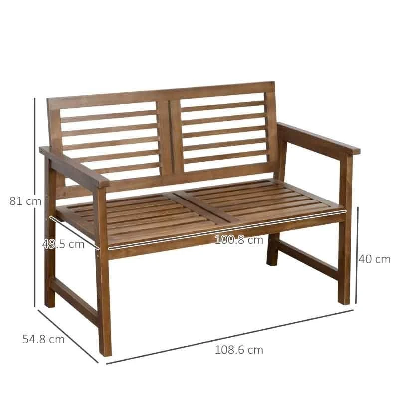 Outsunny 2-Seater Wooden Garden Bench - Brown - 84B-689 - Image 3