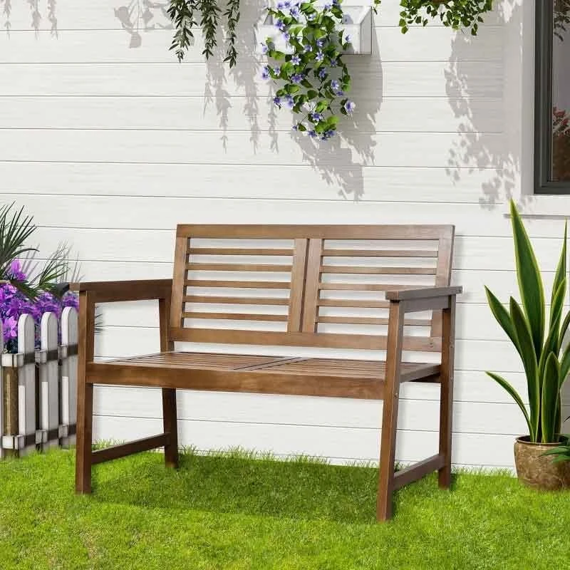 Outsunny 2-Seater Wooden Garden Bench - Brown - 84B-689