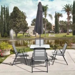 Outsunny 5 Piece Garden Furniture Dining Set - Black - 84B-697GY