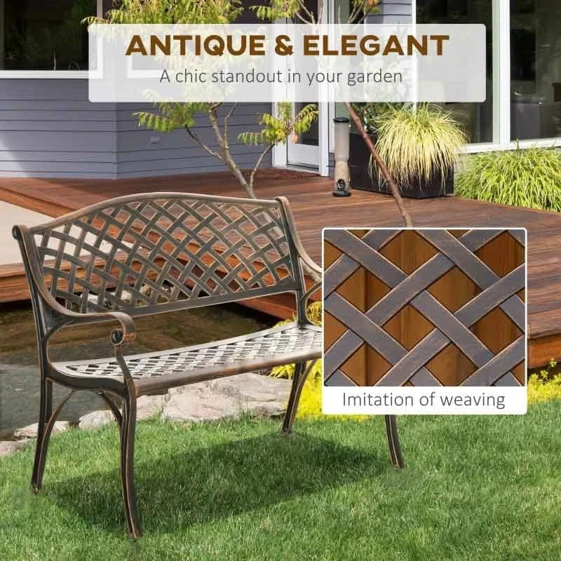 Outsunny 2-Seater Aluminium Garden Bench - Bronze - 84B-744 - Image 4