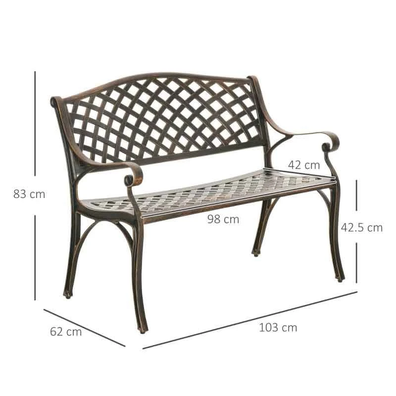 Outsunny 2-Seater Aluminium Garden Bench - Bronze - 84B-744 - Image 3