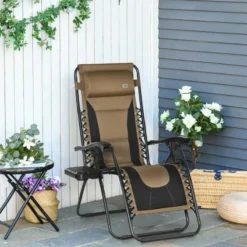 Outsunny Garden Sun Lounger Chair With Cup Holder - Brown - 84B-769V70CF
