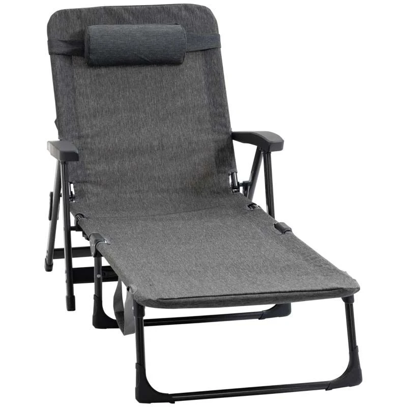 Outsunny Reclining Sun Lounger With Pillow - Grey - 84B-770V70CG - Image 2