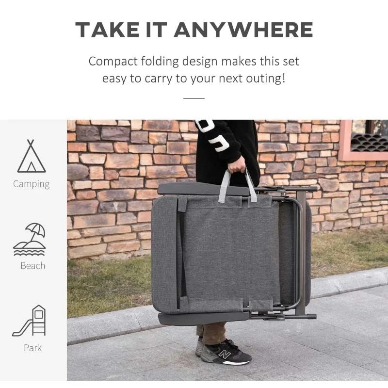 Outsunny Reclining Sun Lounger With Pillow - Grey - 84B-770V70CG - Image 7