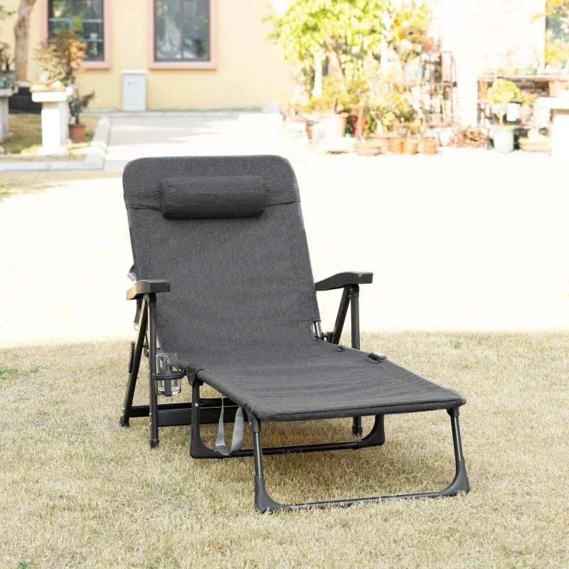 Outsunny Reclining Sun Lounger With Pillow - Grey - 84B-770V70CG - Image 10
