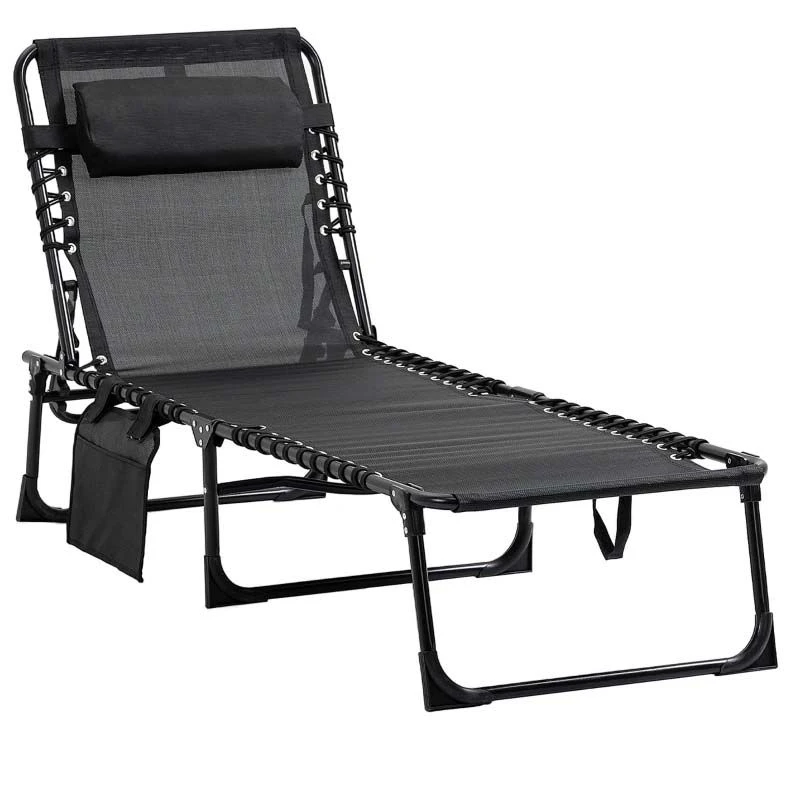 Outsunny Reclining Sun Lounger With Pillow - Grey - 84B-812BK - Image 2