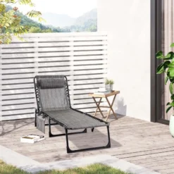 Outsunny Reclining Sun Lounger With Pillow - Grey - 84B-812V70