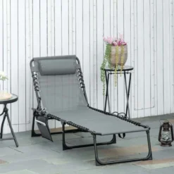 Outsunny Reclining Sun Lounger With Pillow - Grey - 84B-812V70GY
