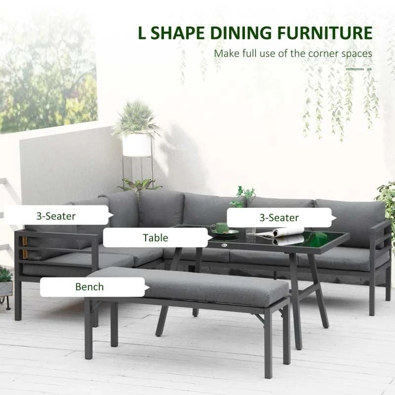Outsunny 4 Piece L-shaped Garden Furniture Set - Grey - 84B-815V70 - Image 4