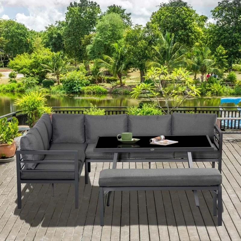 Outsunny 4 Piece L-shaped Garden Furniture Set - Grey - 84B-815V70 - Image 9