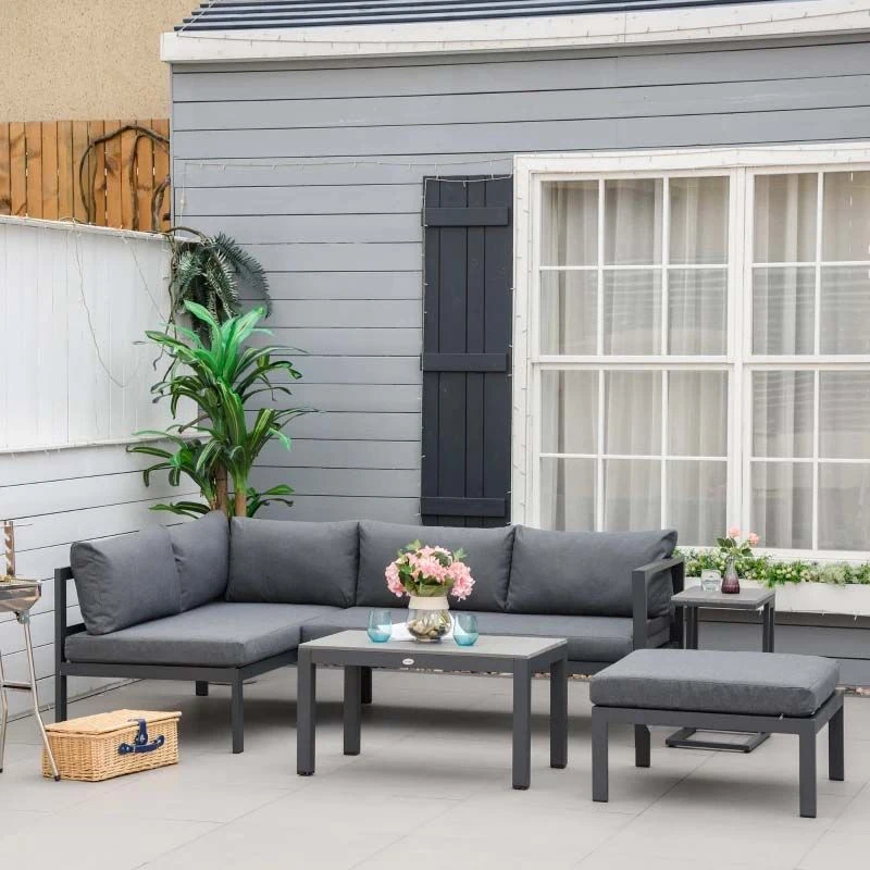 Outsunny 5 Piece L-shaped Garden Furniture Set - Grey - 84B-817V70CG